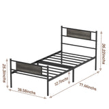 Twin Bed Frame with Headboard, 12.7 Inch Metal Platform Bed Frames No Box Spring