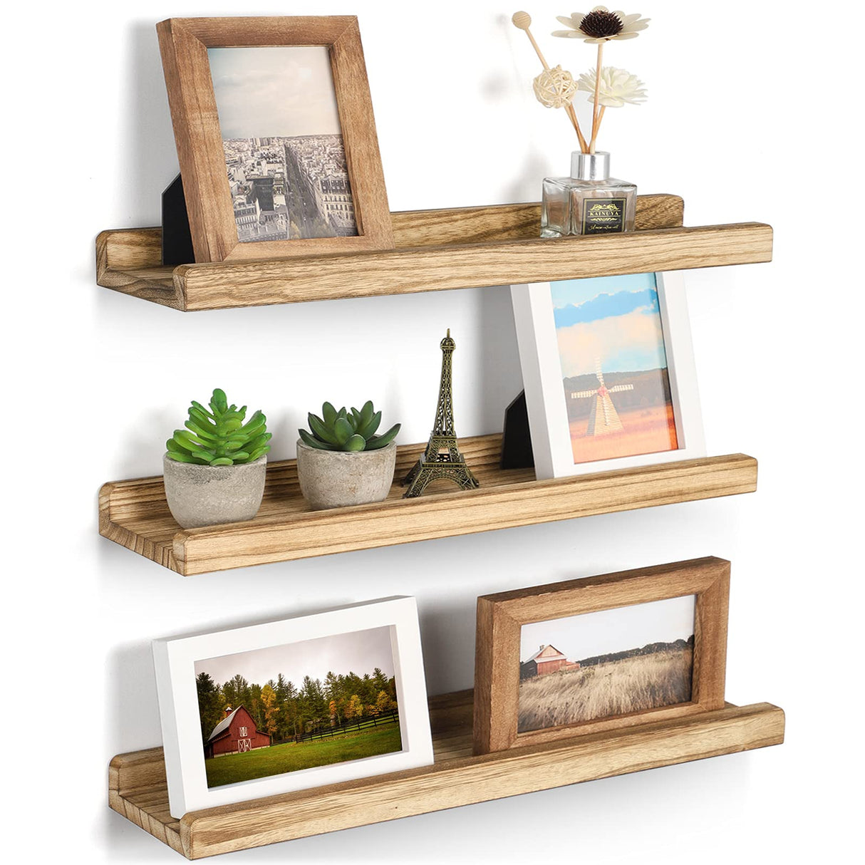 Floating Shelves, 16.9 inch Rustic Wood Wall Shelves Floating Shelf with Ledge Picture