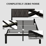 Full Size Metal Platform Bed Frame with Upholstered Headboard, Upgraded Heavy Duty Bed Frame