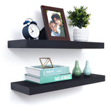 Black Floating Shelves, 8 Inch Deep Shelves for Wall, Farmhouse Rustic Wood Wall Shelves