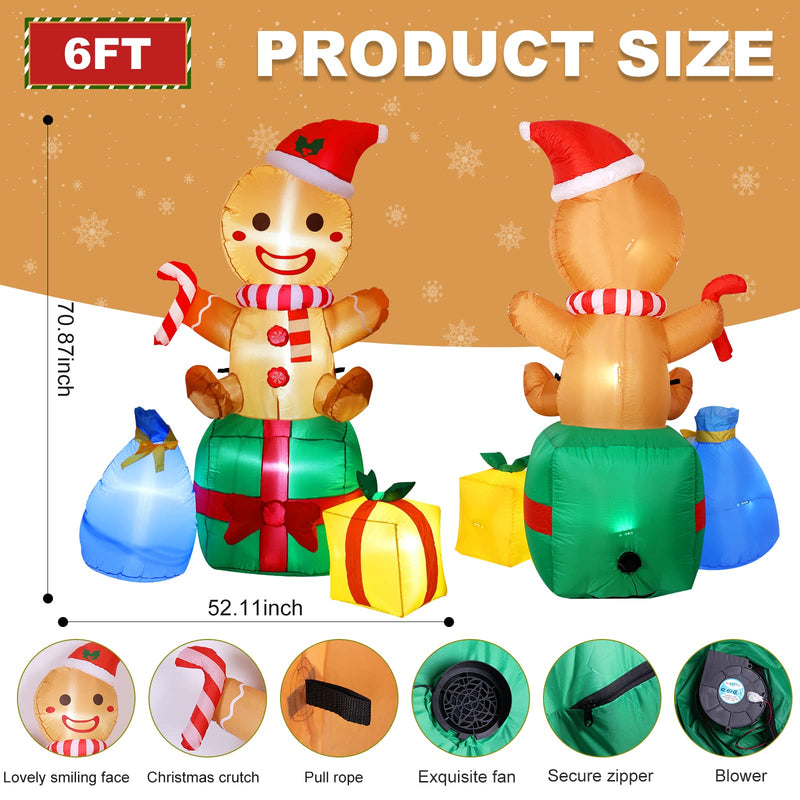 Christmas Inflatables Outdoor Decorations Gingerbread Man, 6ft Inflatable Christmas Yard