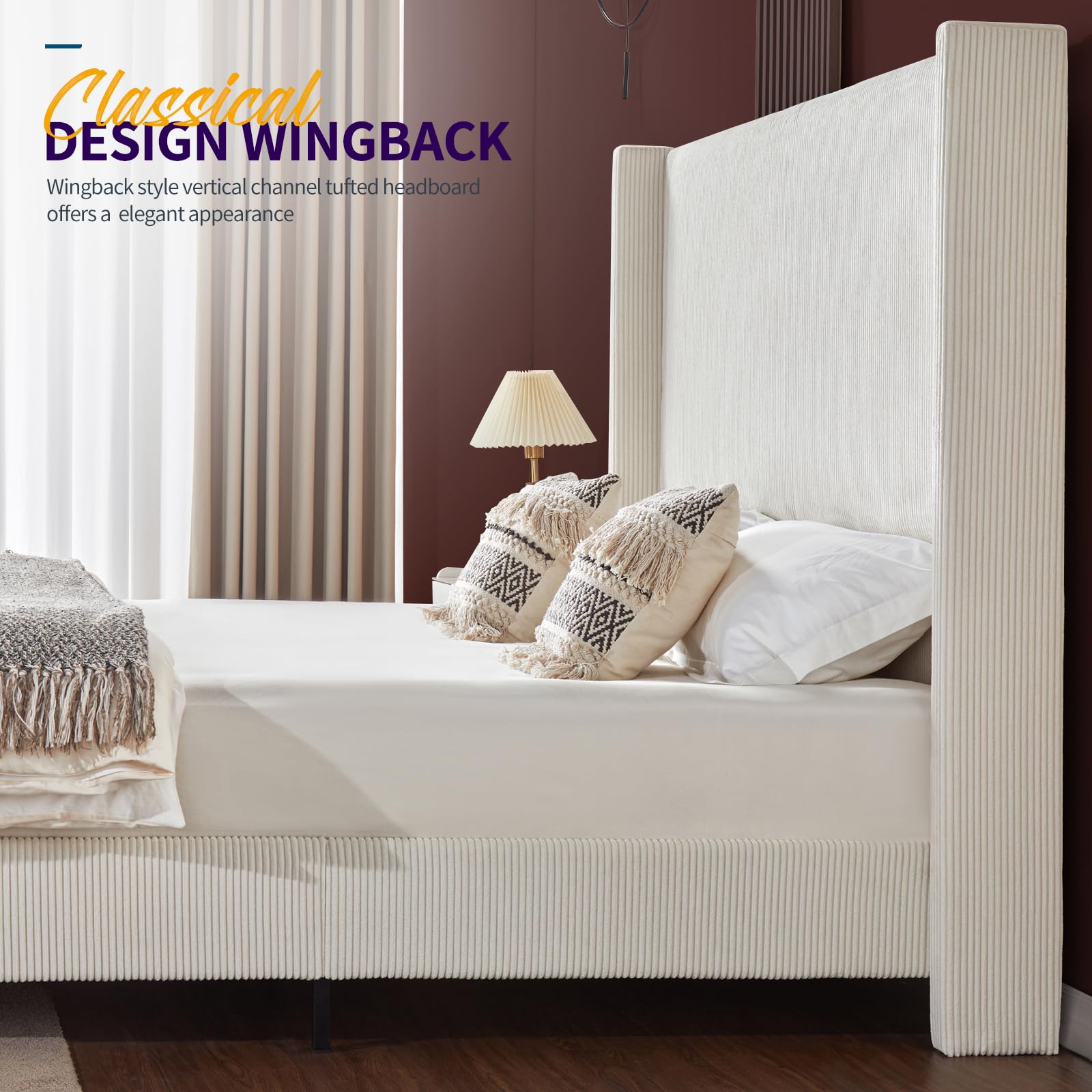 62" Headboard Corduroy Upholstered Bed/Wingback