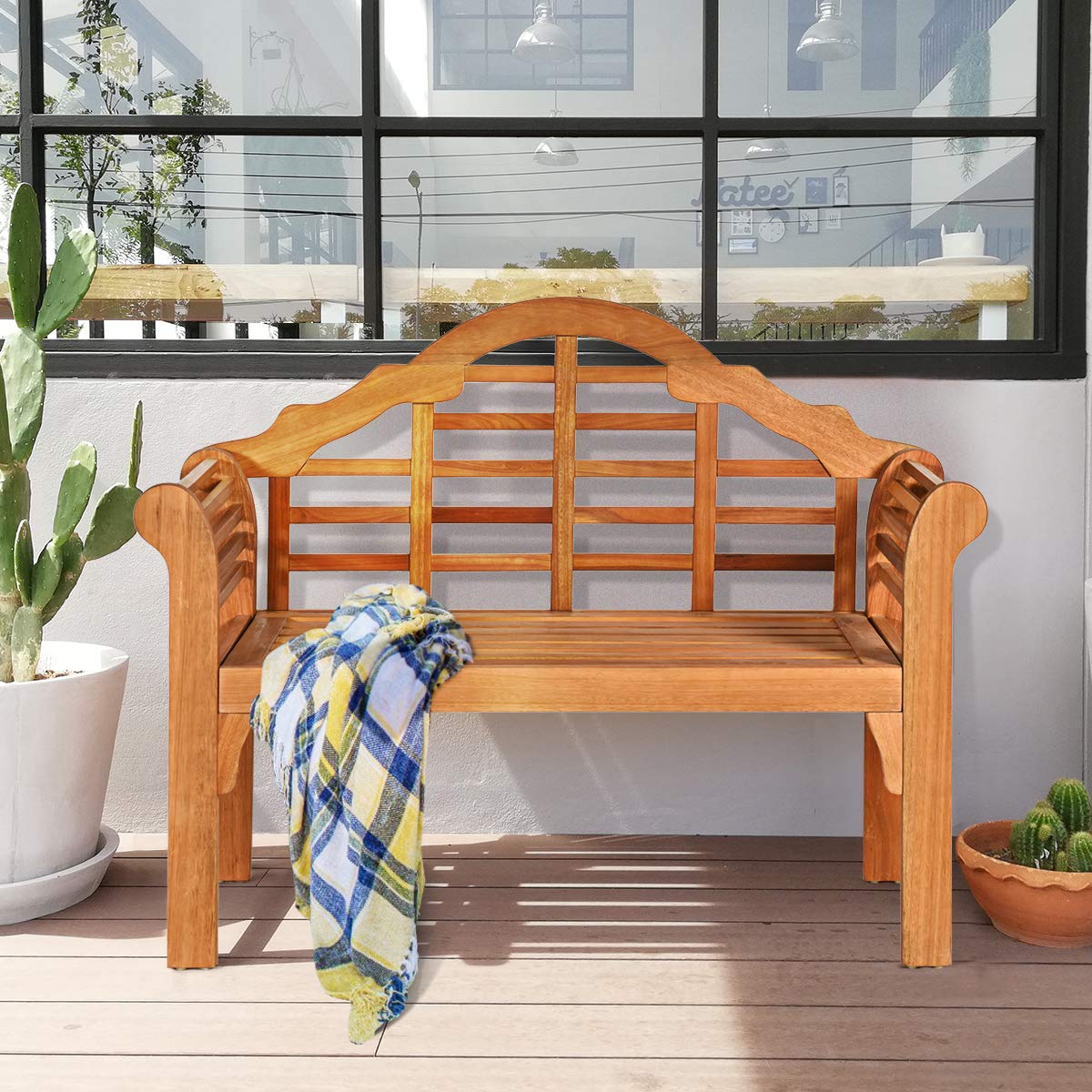 Outdoor Eucalyptus Wood Bench, 4 Ft Foldable Solid Wood Garden Bench