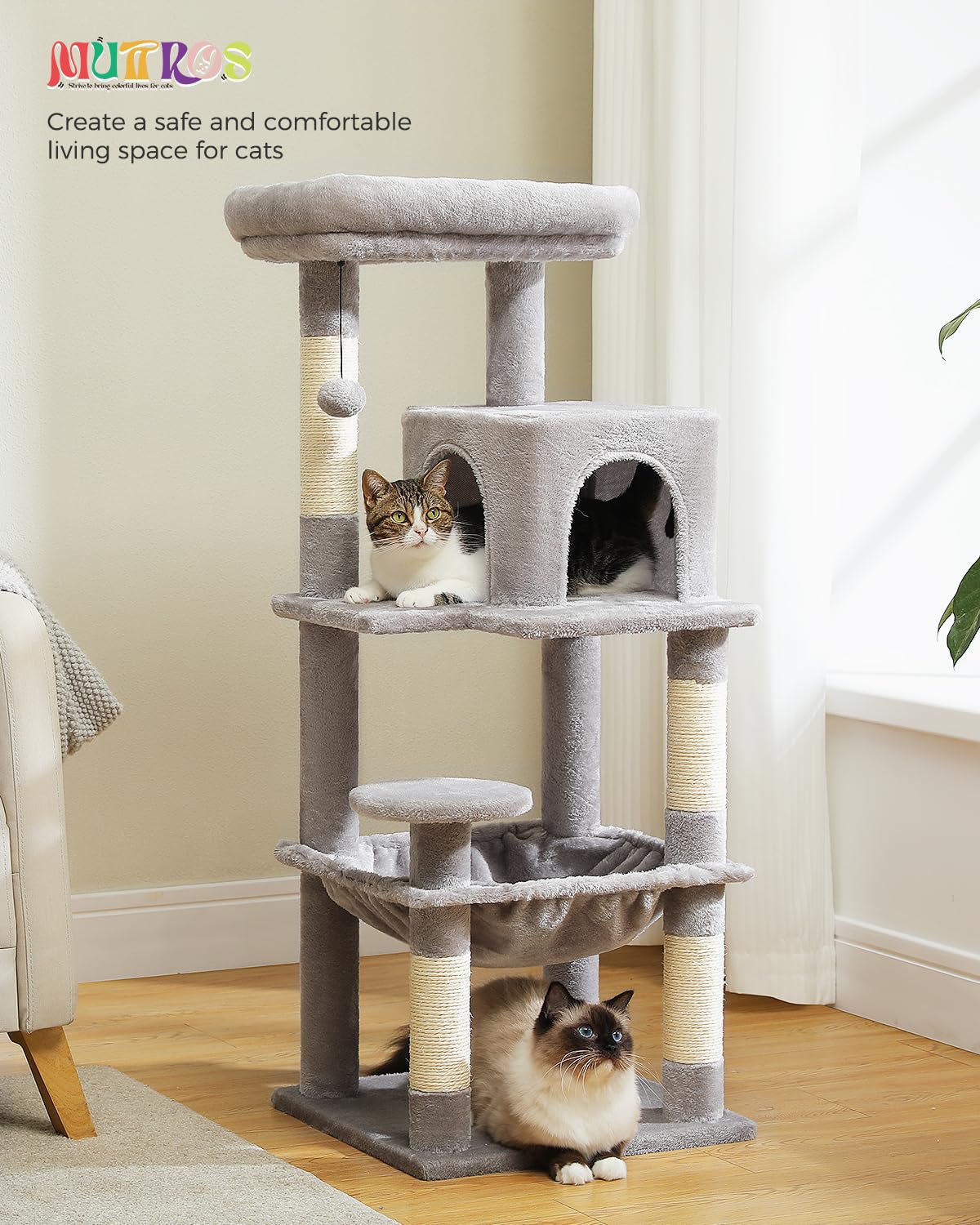 Multi Level Cat Tower with Large Metal Frame Hammock