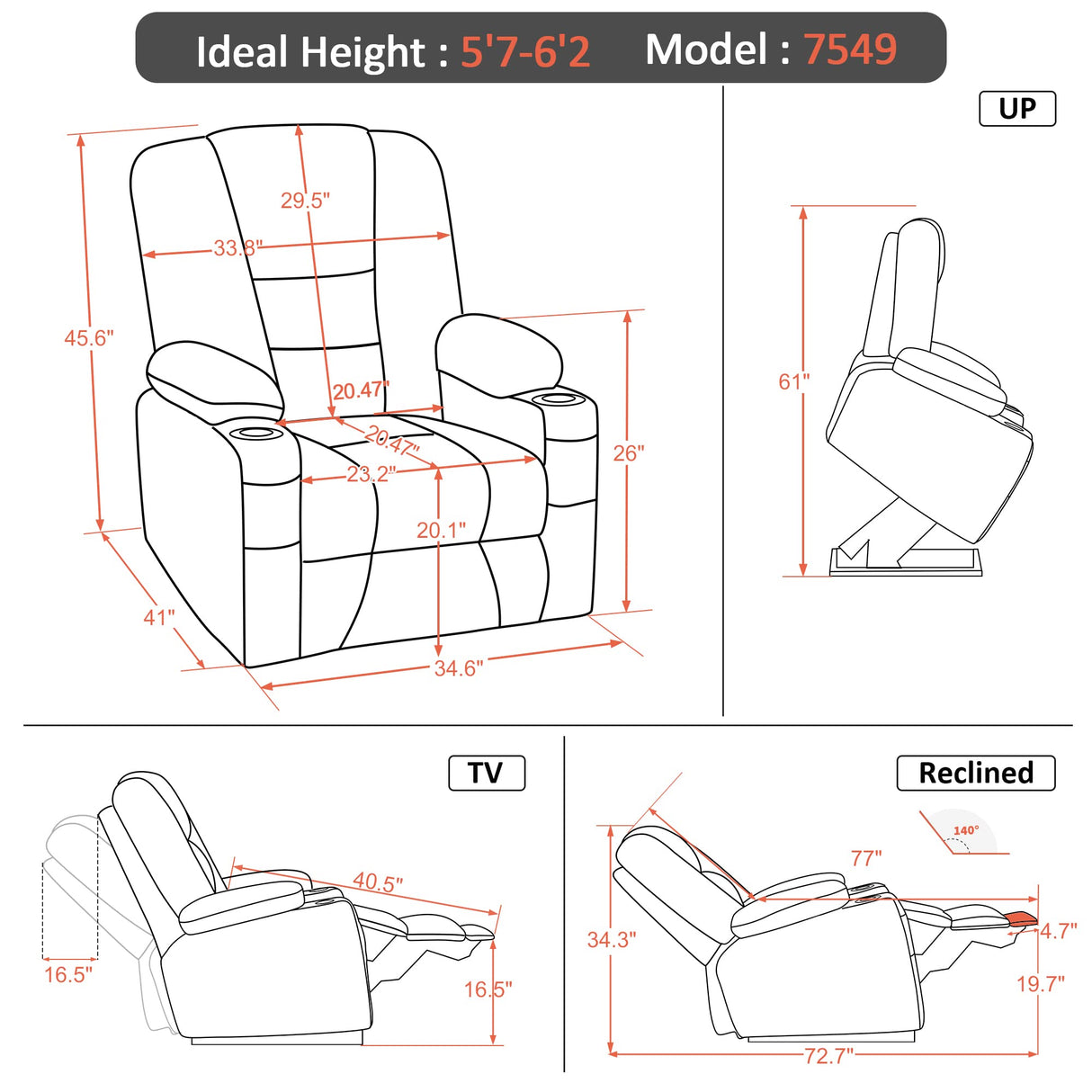 Large Electric Power Lift Recliner Chair with Massage and Heat for Elderly