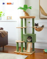 Cactus Cat Tree for Indoor Cats, 53'' Green Cat Tower with Large Cat Condo