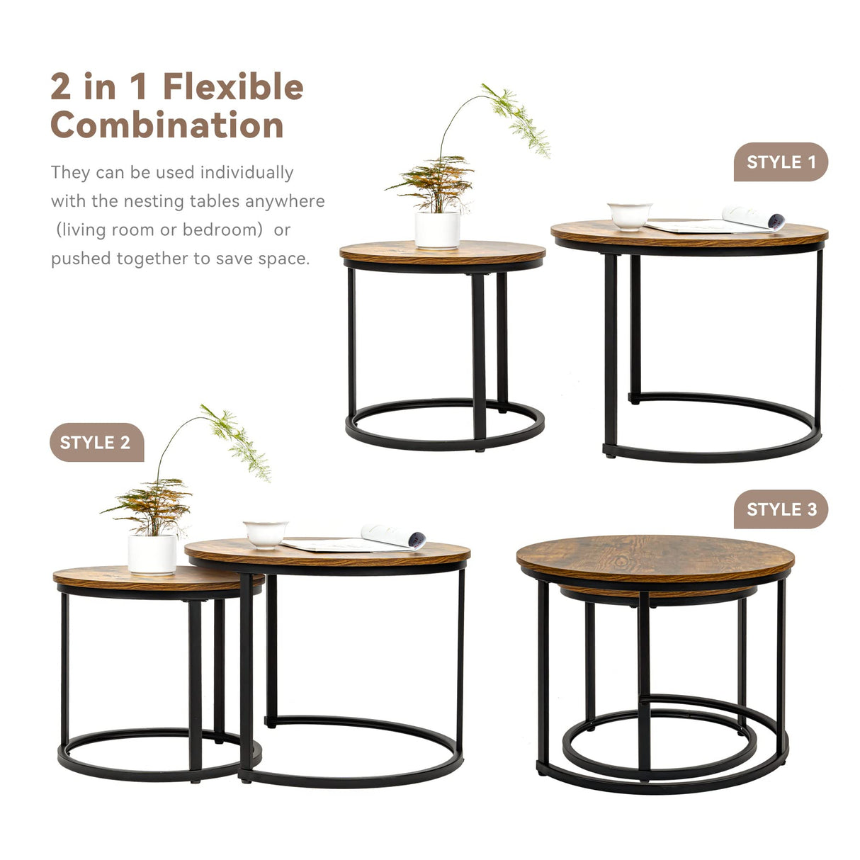 Round Nesting Coffee Table Circle Accent Coffee Tables