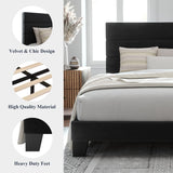 Queen Size Platform Bed Frame with Velvet Upholstered Headboard