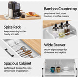 Kitchen Cart with Spice Rack Towel Holder, Kitchen Island Bamboo Tabletop