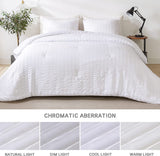 White Twin Size Comforter Set, 2 Pieces Bedding Comforter Sets (1 Seersucker Textured Comforter & 1 Pillowcase), Lightweight Microfiber Down Alternative Bed Set (66x90 inches)