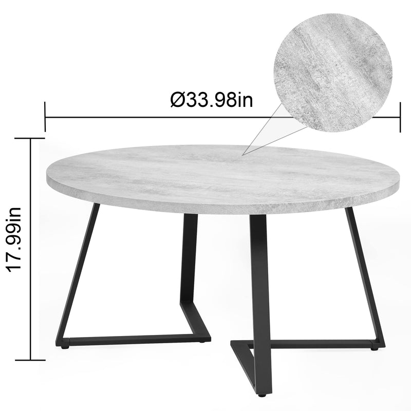 34" Round Coffee Table for Living Room - Industrial Concrete-Colored Top Coffee Table