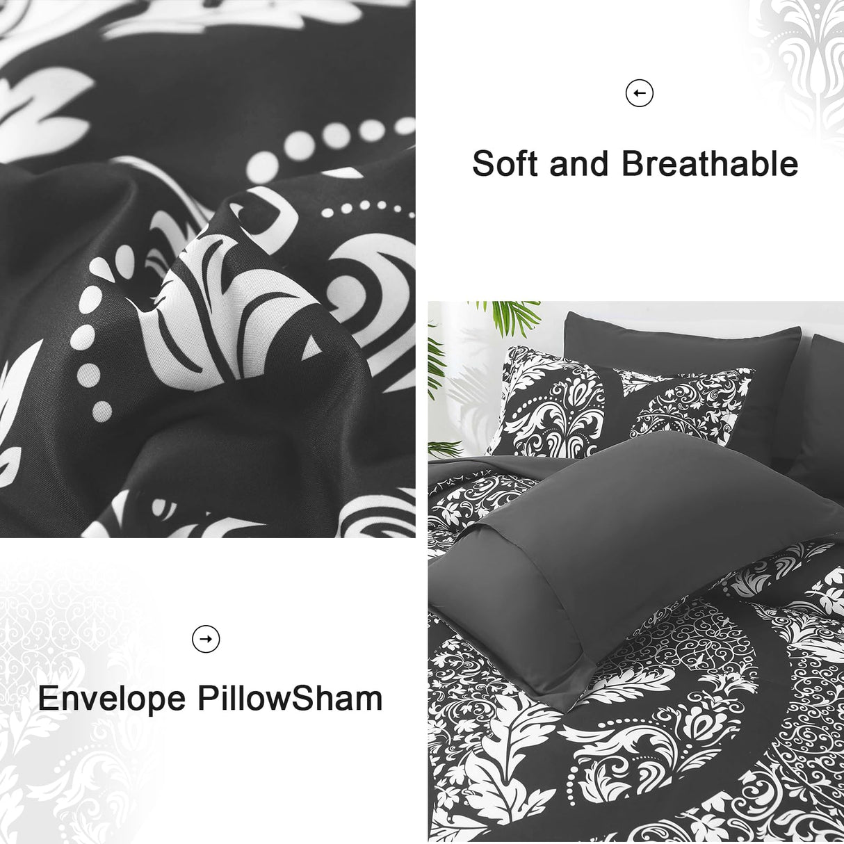 Grey Comforter Set Queen Size, 7 Pieces Bohemian Damask Comforter Set