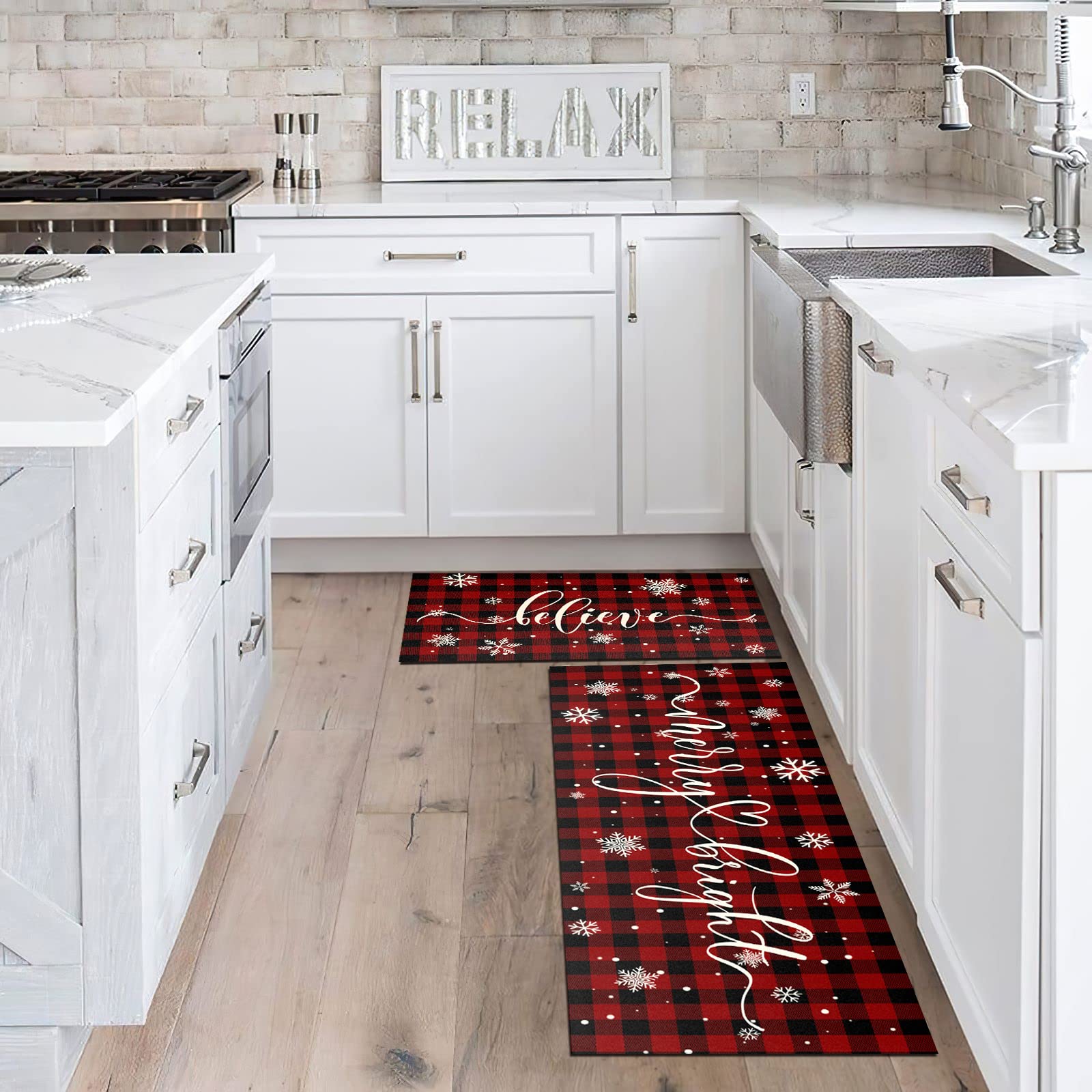 Christmas Buffalo Kitchen Mat Set of 2 Non Slip Thick Kitchen