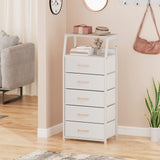 White Dresser with 5 Drawers, Vertical Storage Tower Fabric Dresser for Bedroom