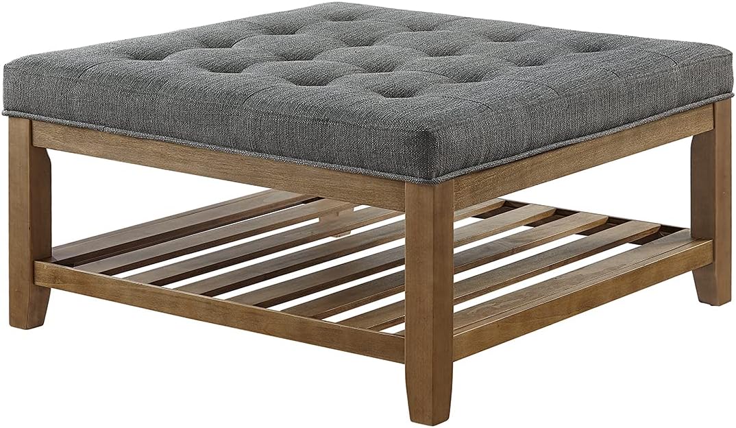 Large Square Upholstered Tufted Linen Ottoman Coffee Table