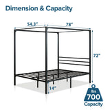 Patricia Black Metal Canopy Platform Bed Frame, Mattress Foundation with Steel Slat Support