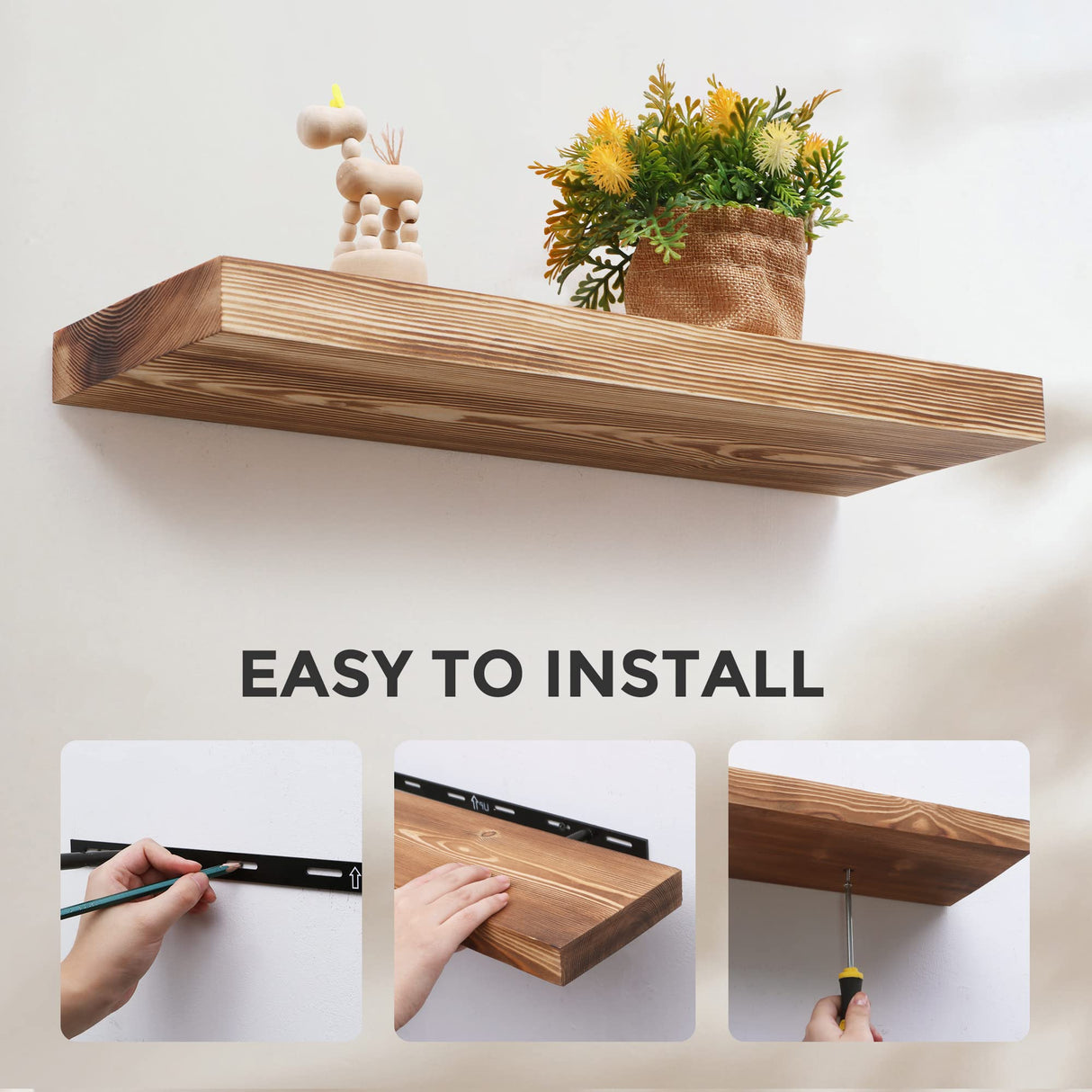 Floating Shelves Wall Mounted Set of 2 - Handcrafted European Pine Natural Rustic