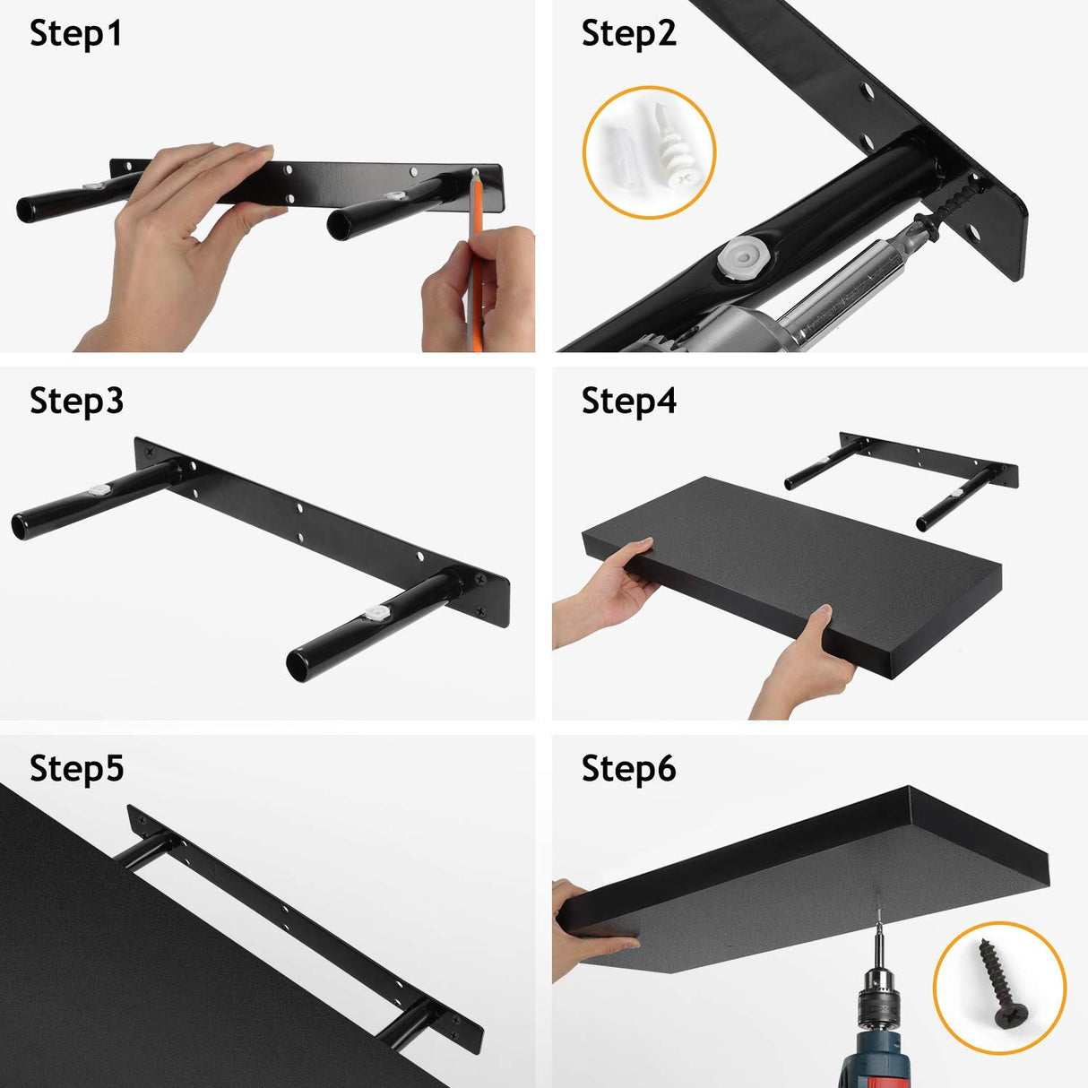 Floating Shelves Black, Wall Shelves with Invisible Brackets for Bedroom, Bathroom