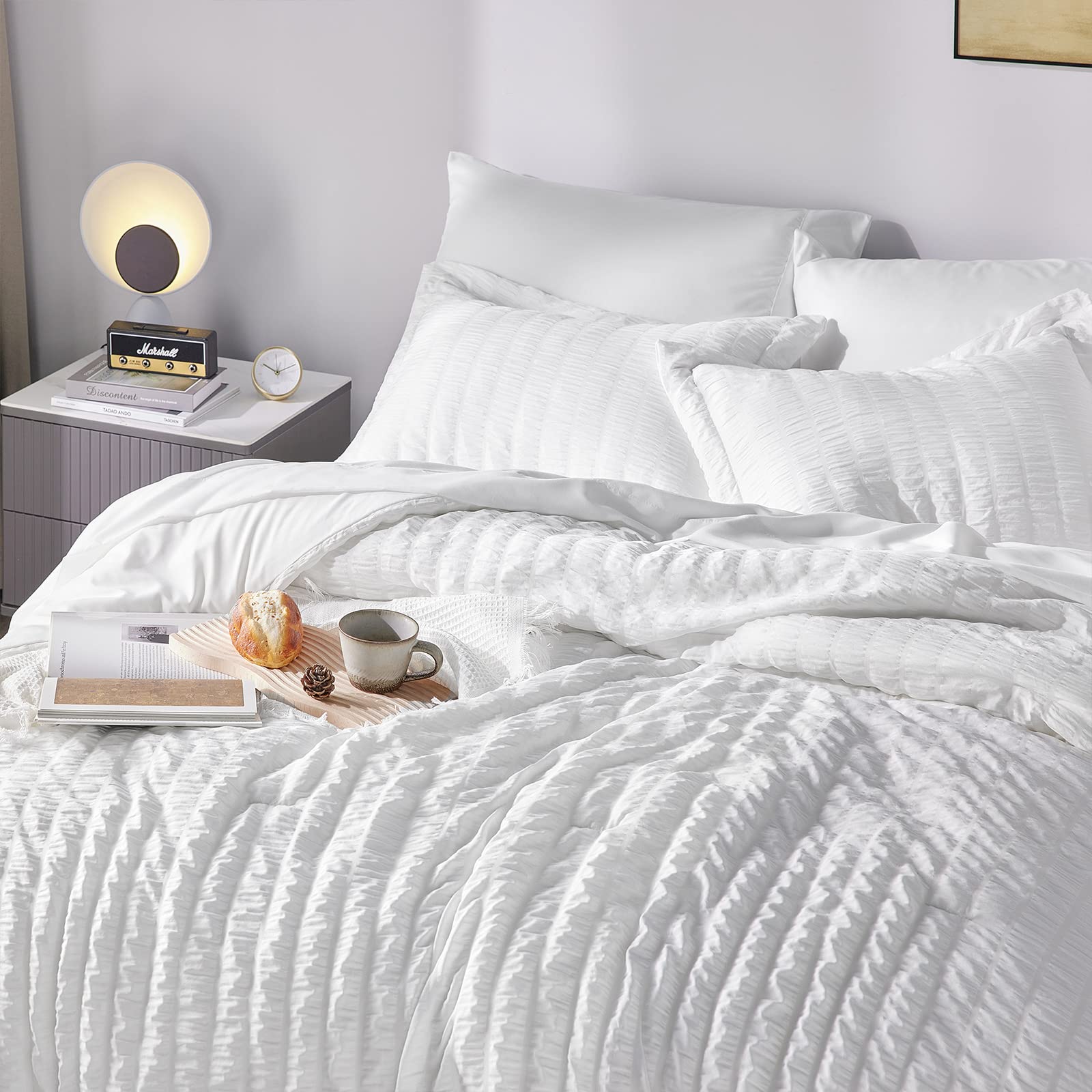Queen Bed in a Bag White Seersucker Comforter Set
