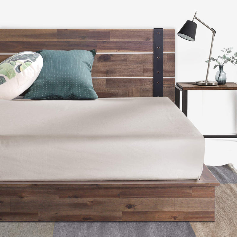 Brock Metal and Wood Platform Bed Frame / Solid Acacia wood Mattress Foundation