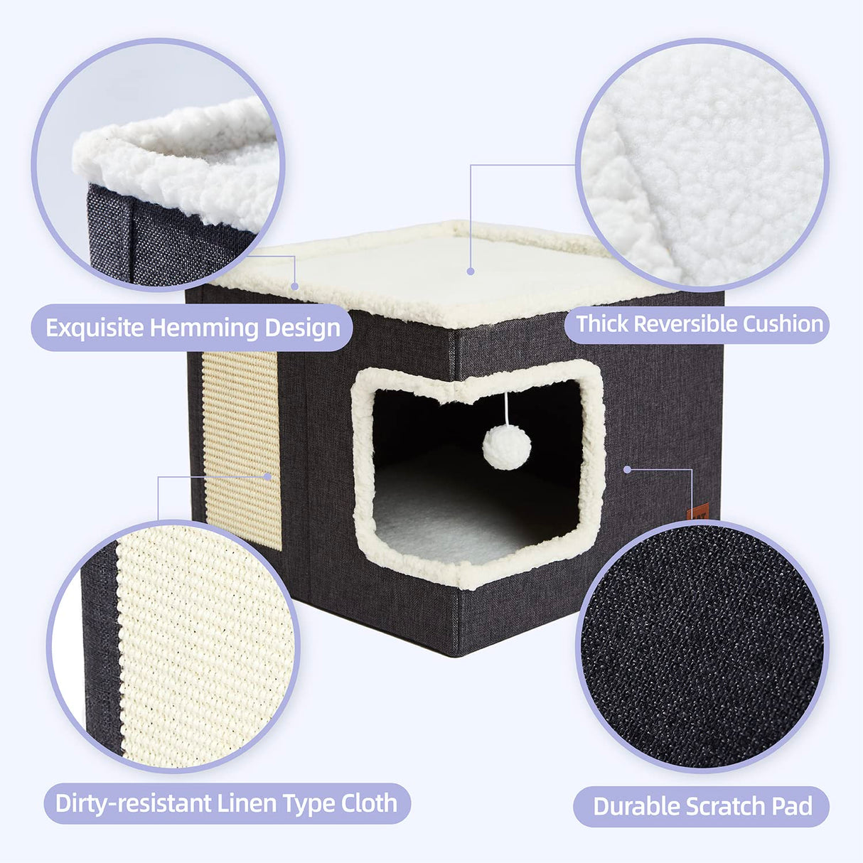 Cat Bed for Indoor Cats Cube House, Covered Cat Cave Beds & Furniture