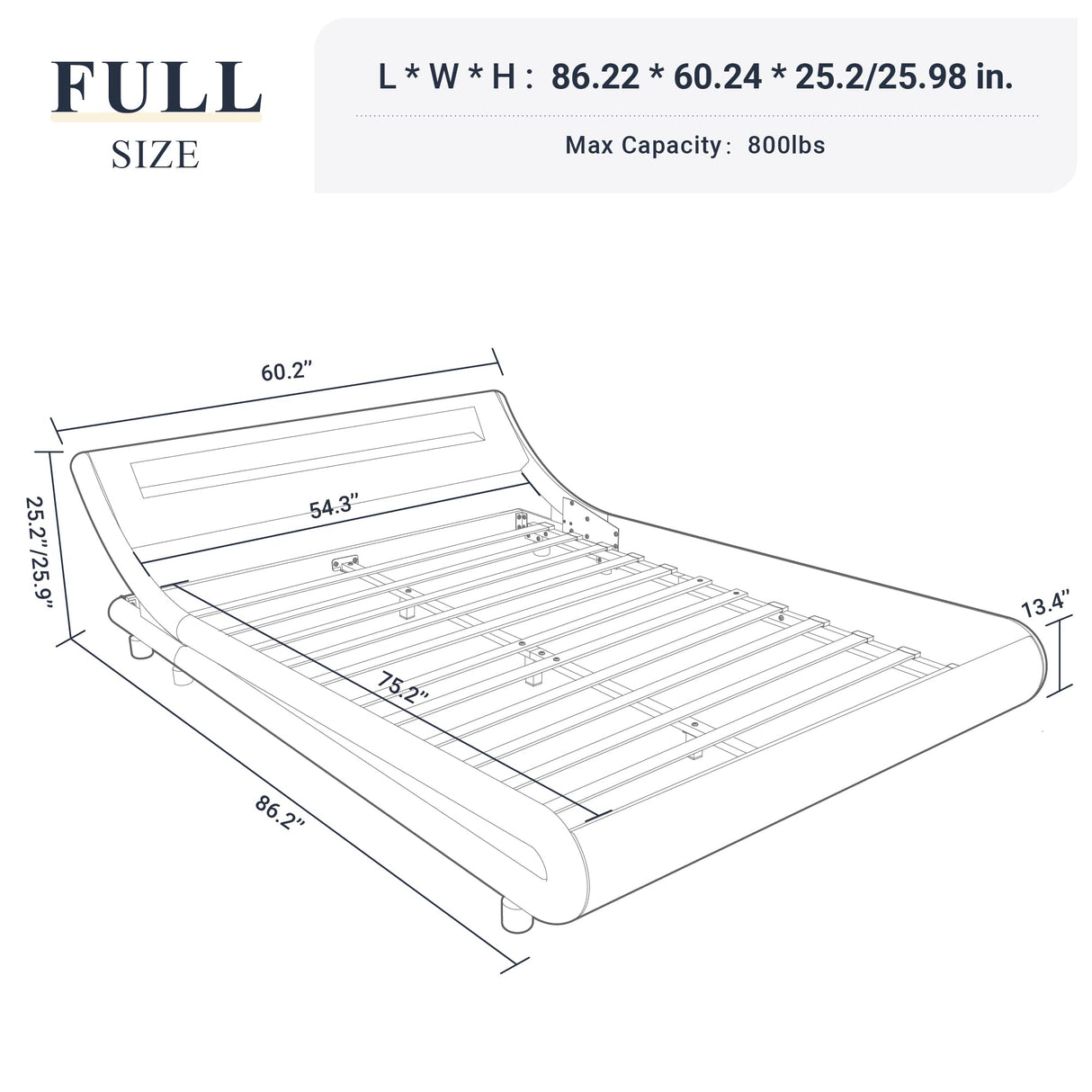 Full Size LED Platform Bed Frame with Adjustable Headboard