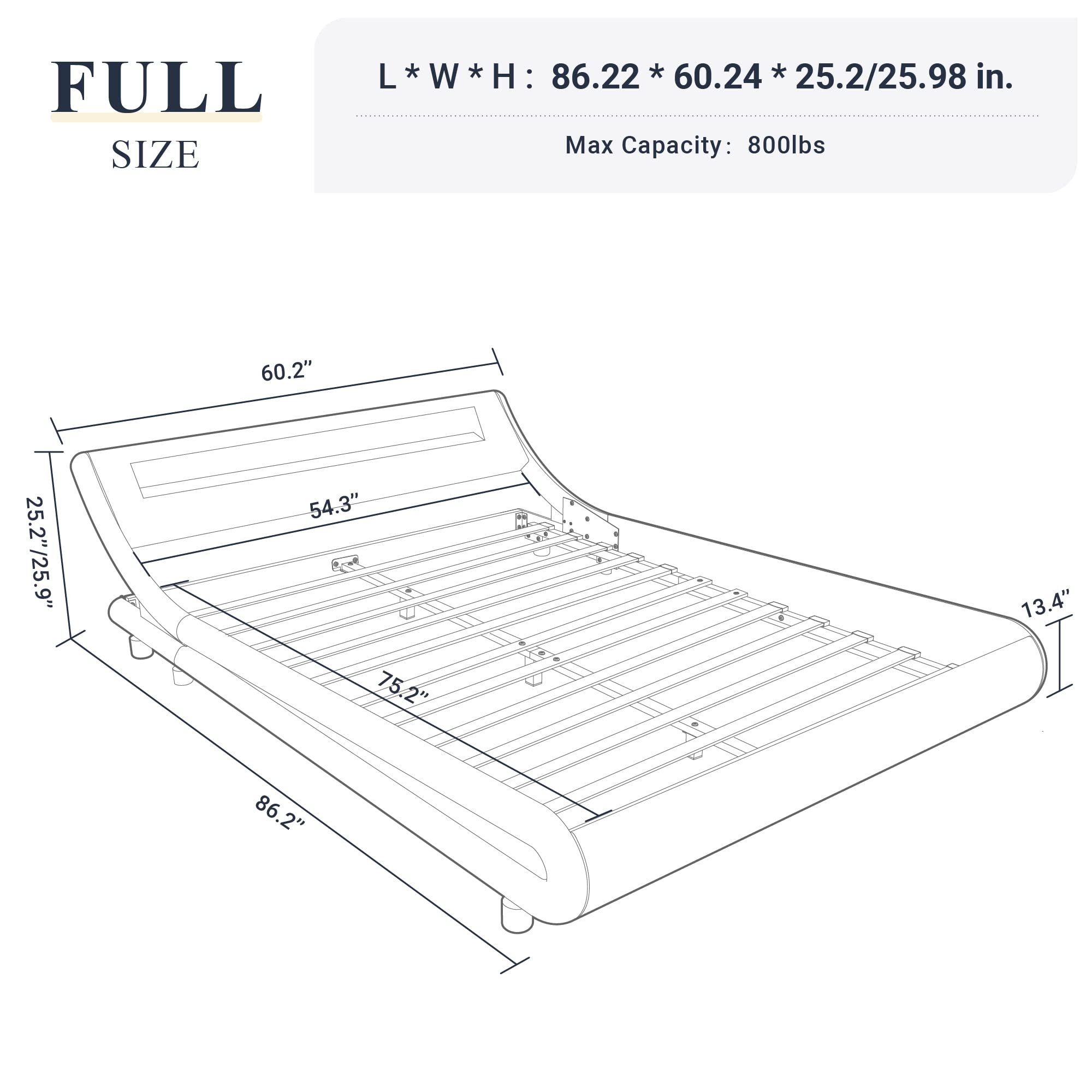 Full Size LED Platform Bed Frame with Adjustable Headboard