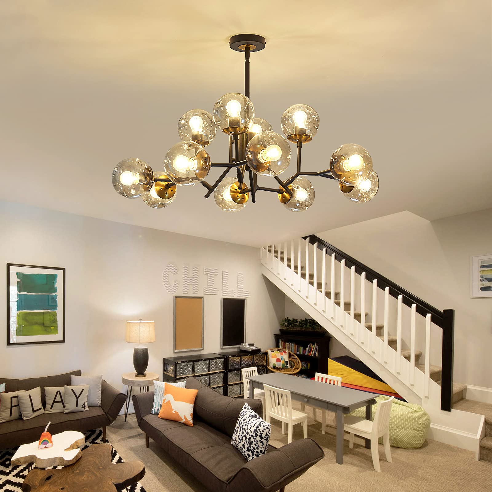 12-Light Glass Globe Sputnik Chandelier Mid-Century Modern