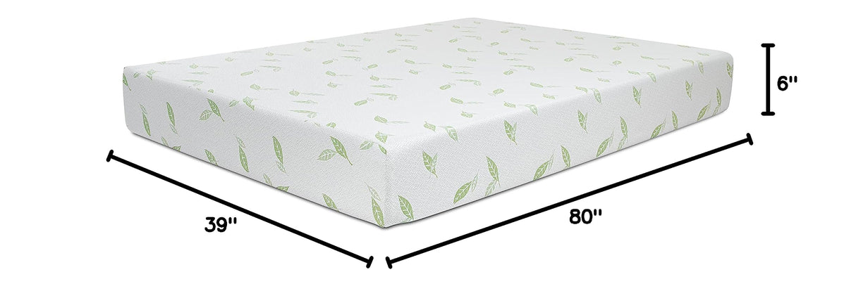 Twin-XL Mattress, 6 Inch Anula Green Tea Memory Foam Mattres