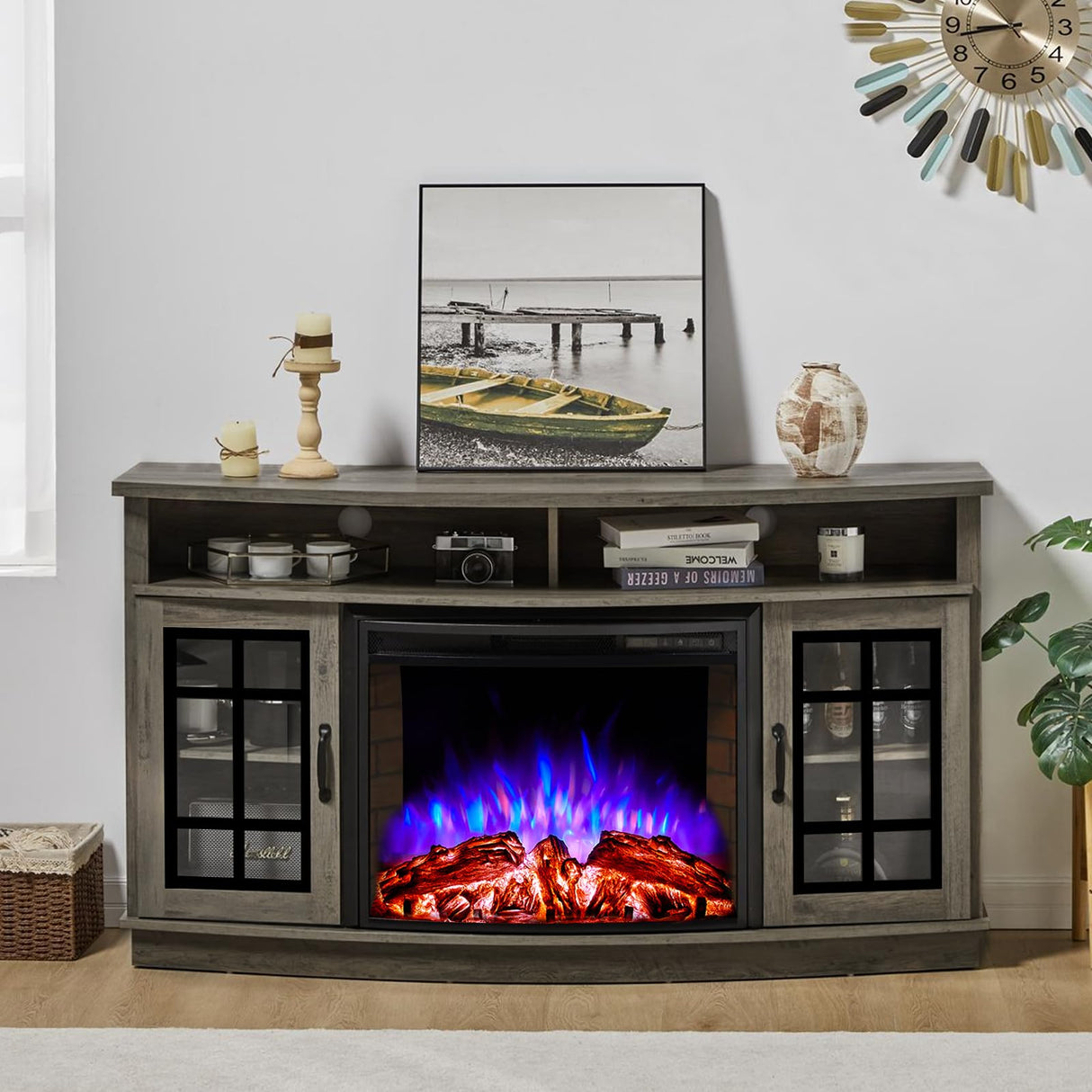 Entertainment Center Table with Open Shelves