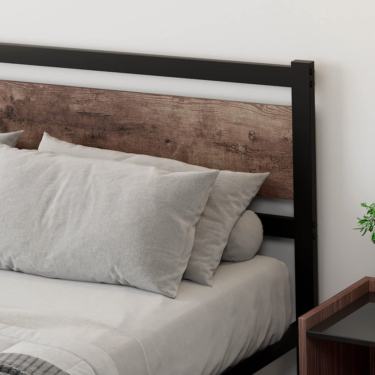 King Size Bed Frame with Wooden Headboard