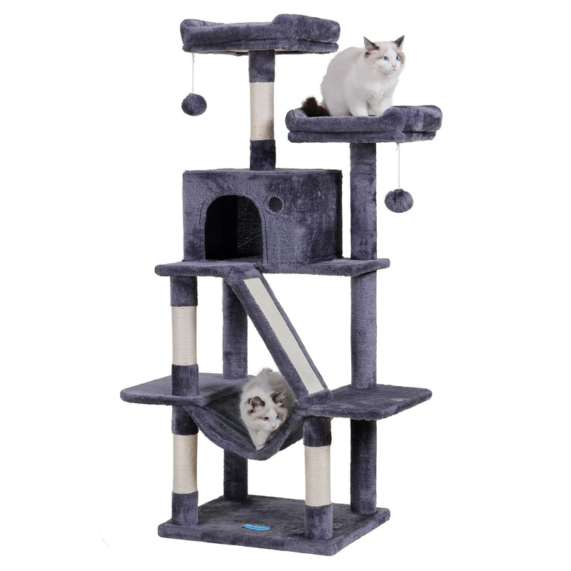 Cat Tree, 57" Cat Tower with Scratching Posts, Multi-Level with hammocks, Toys