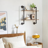 Industrial Pipe Shelf Bracket, 2 Tiers Retro Wall Mounted Floating Shelf, Wood DIY