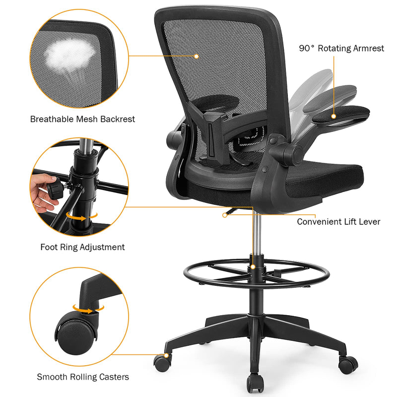 Drafting Chair, Ergonomic Tall Office Chair Stool Standing Desk Chair