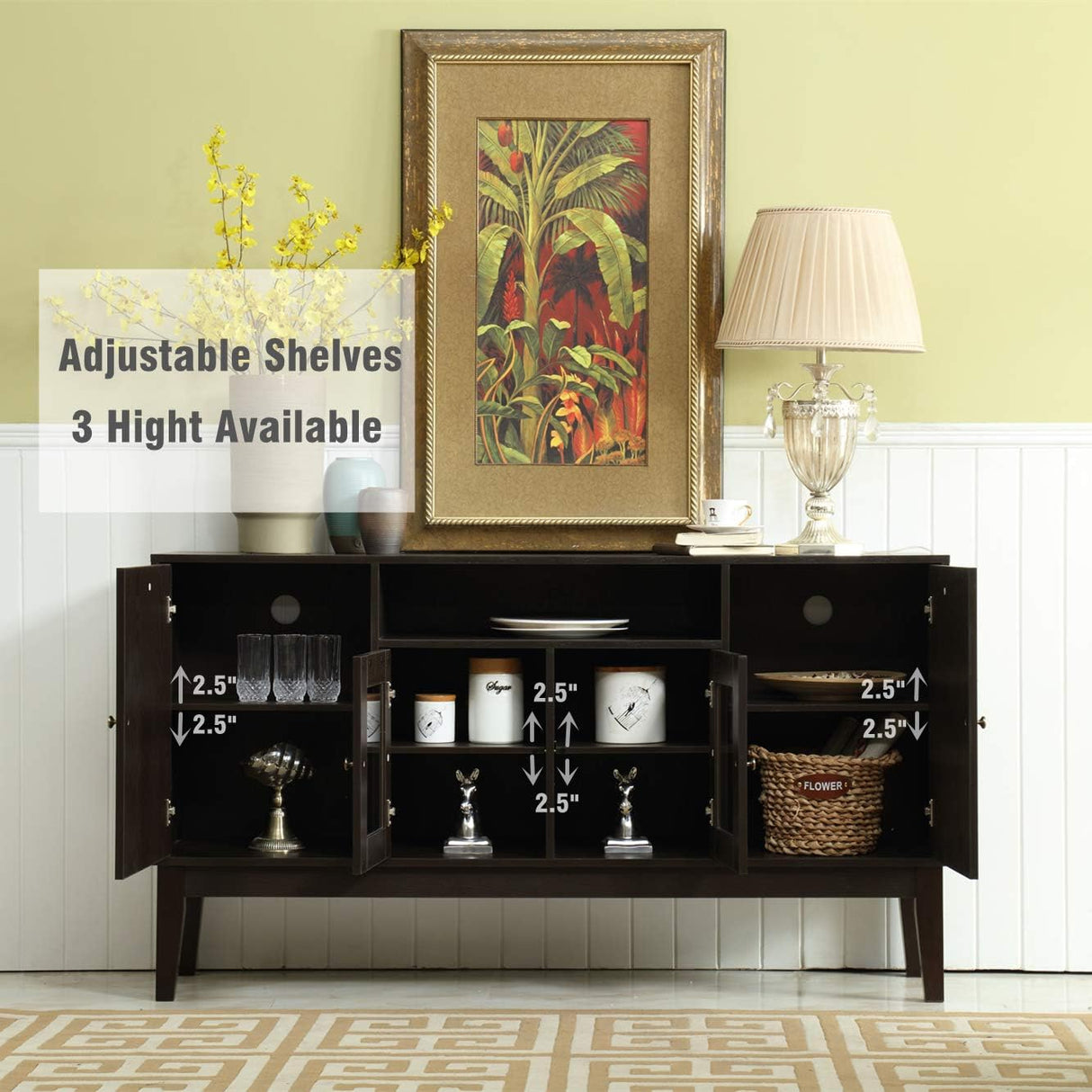 60" Modern Solid Wood Sideboard Buffet Table