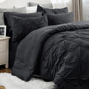 Black Comforter Set Queen - Bed in a Bag Queen 7 Pieces, Pintuck Bedding Sets Black