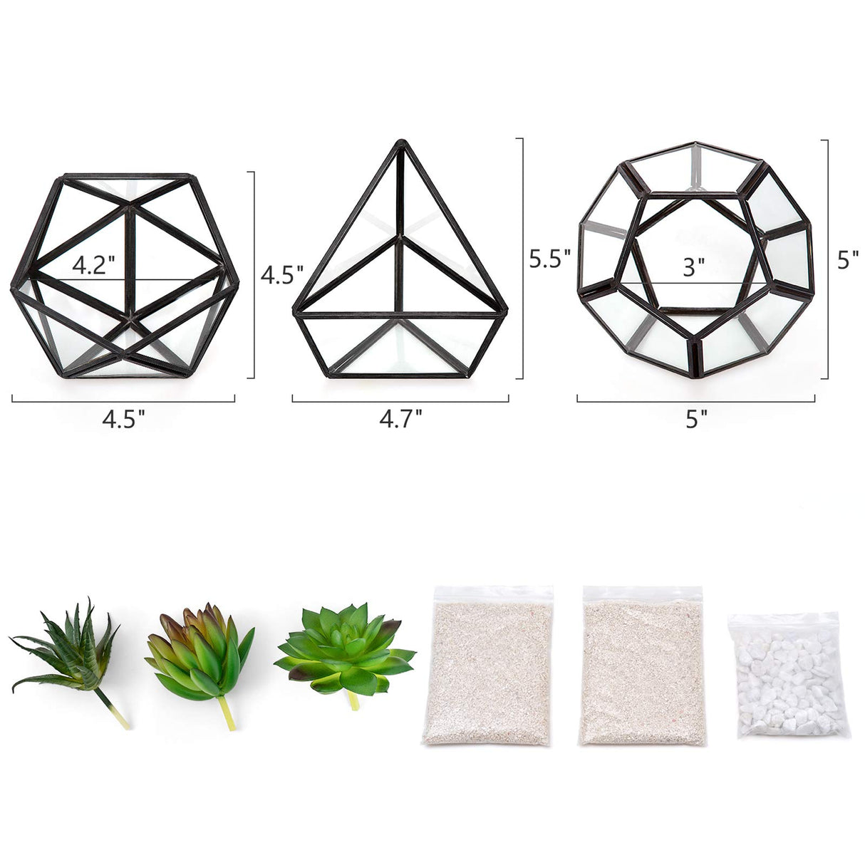 Artificial Succulent in 3 Pack Mini Glass Geometric Terrarium