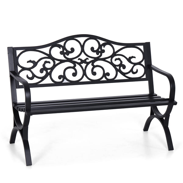 50‘’ Outdoor Garden Bench Patio Park Bench, Cast Iron Metal Frame Furniture