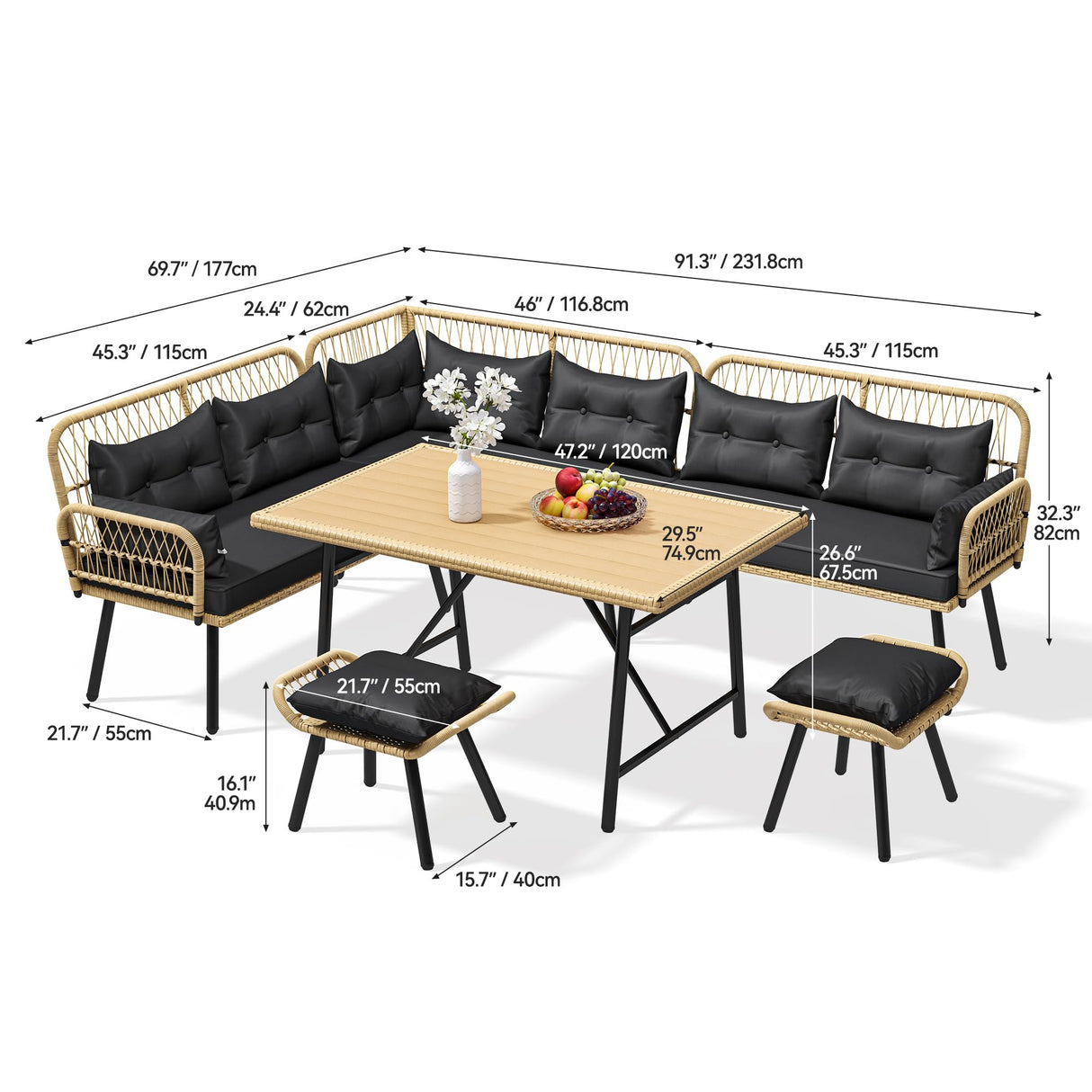 10-Piece Outdoor Patio Furniture Dining Set, All-Weather Rattan Conversation Set