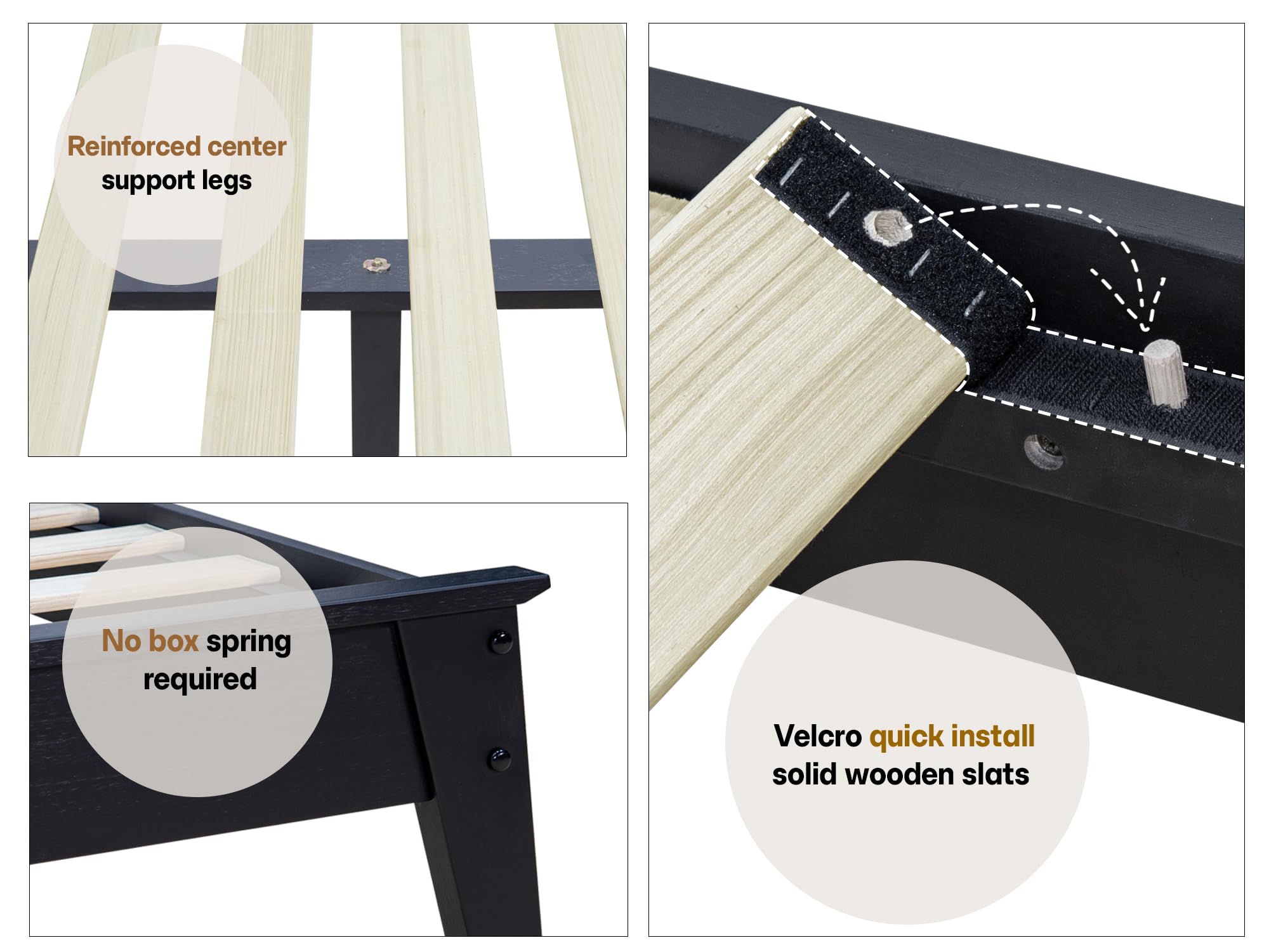 Kaylin Bed Frame with Headboard Solid Wood Platform Bed