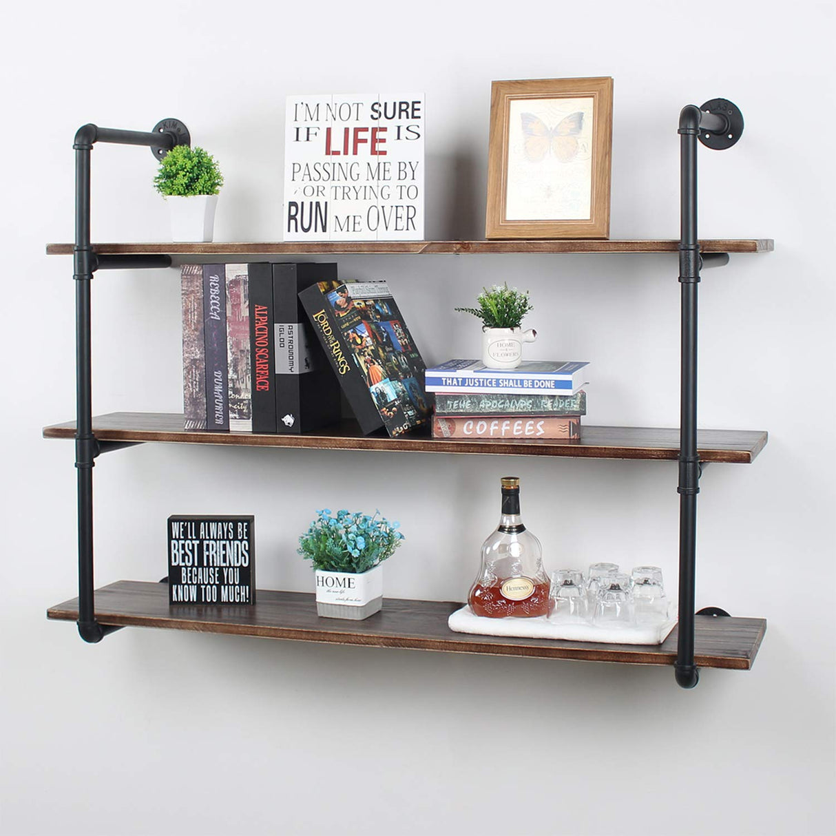 Industrial Floating Shelves Wall Mount,48in Rustic Pipe Wall Shelf,3-Tiers Wall Mount