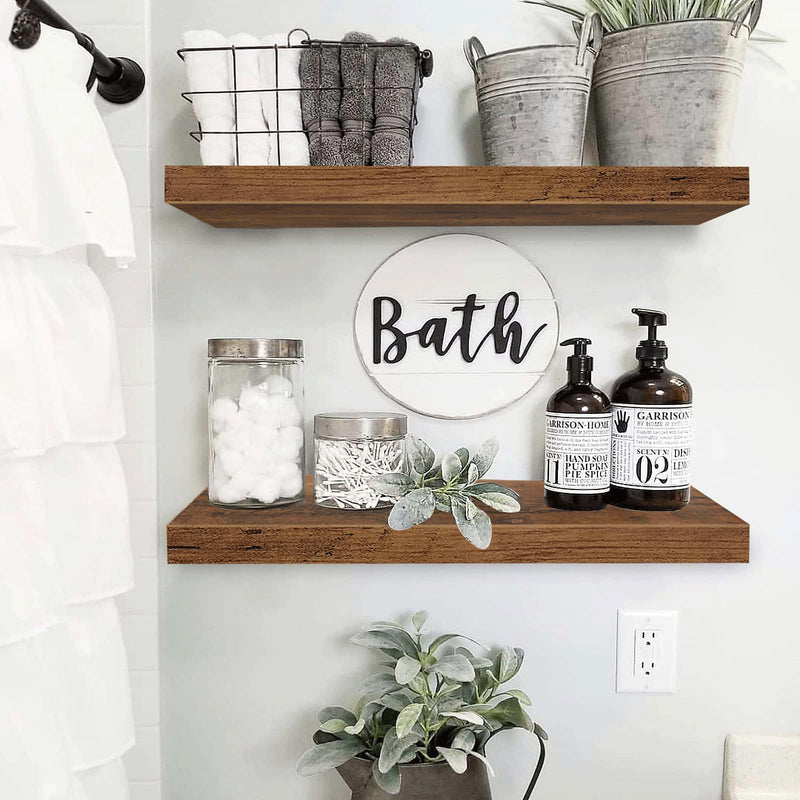 Bathroom Shelves 24 inches Long Floating Shelf for Wall 24 x 9 inch Set of 2, Rustic Brown