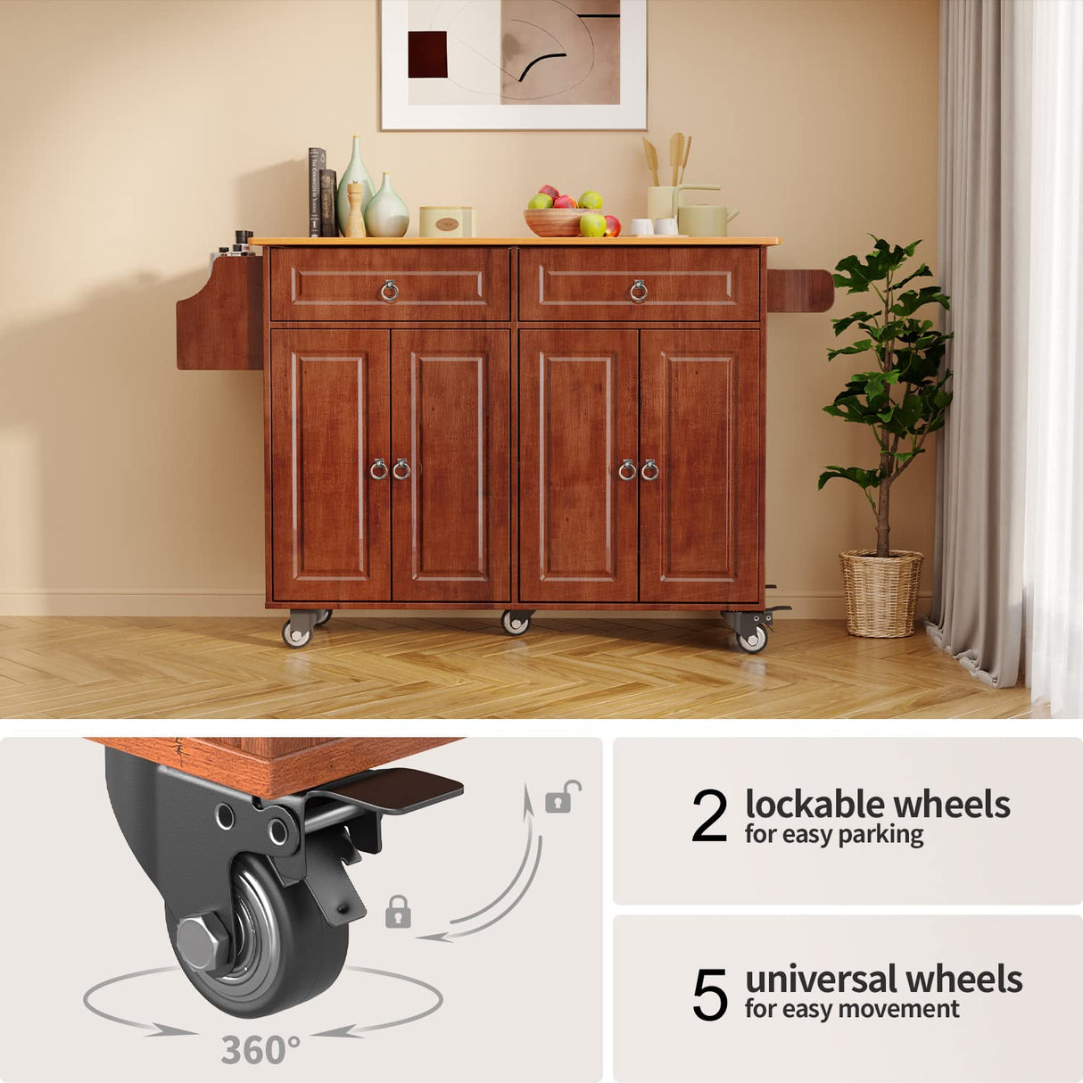 Kitchen Island on Wheels, Rolling Kitchen Island with Storage