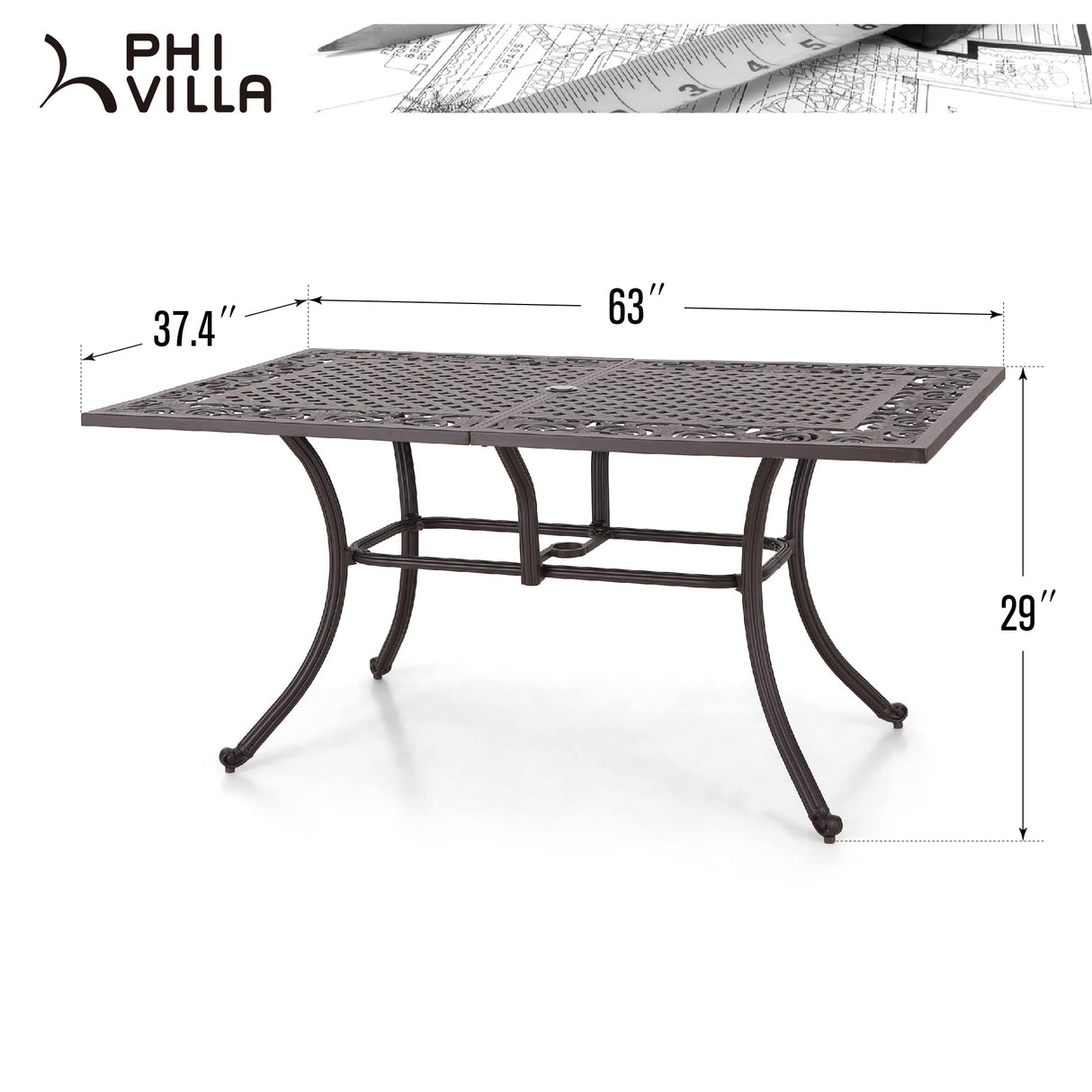 Cast Aluminum Rectangular Patio Dining Tables for 6 Person