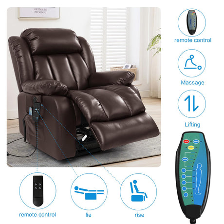 Large Lay Flat Sleeping Power Lift Recliner Chairs for Elderly with Heat and Massage