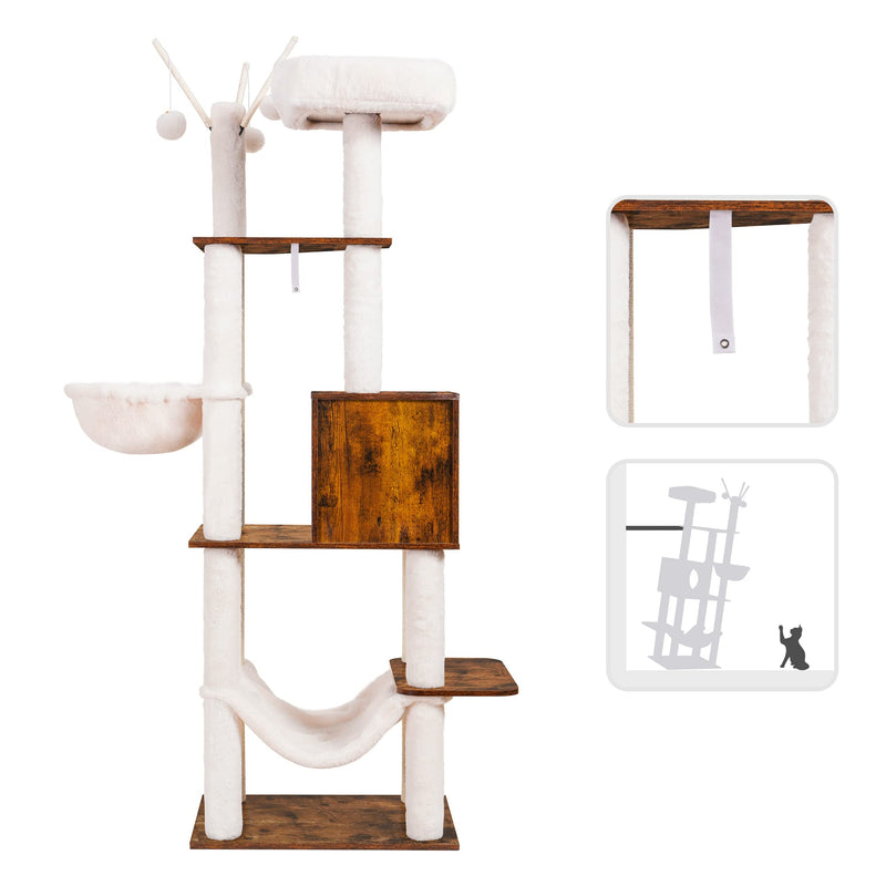 Wooden Cat Tree, 66.1“ Cat Furniture with Scratching Posts, Modern Cat Tower