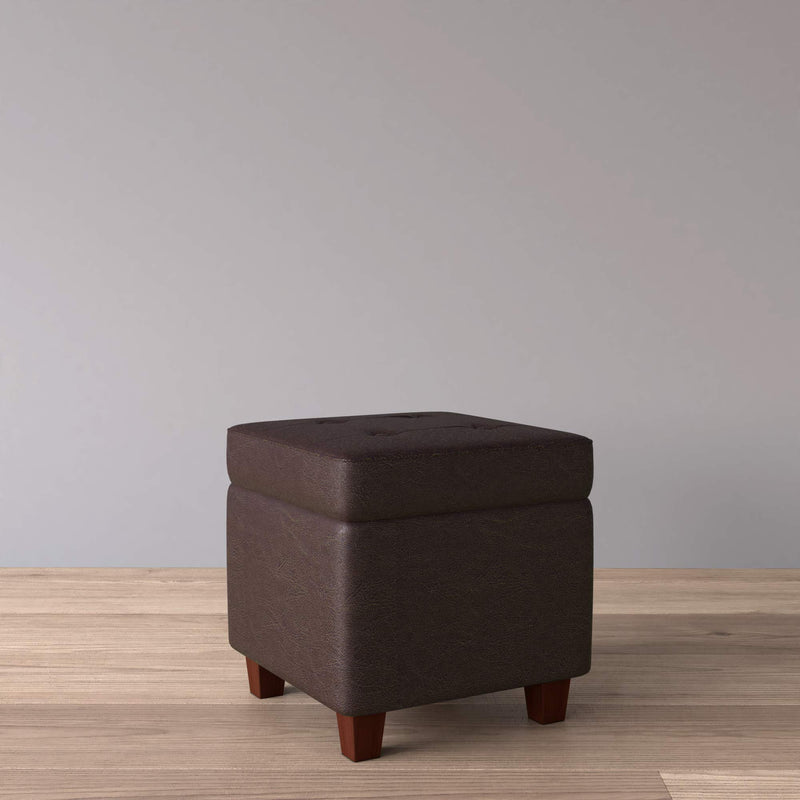 Leatherette Tufted Square Storage Ottoman with Hinged Lid, Brown Small