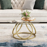 Gold Coffee Table, Modern Round Glass Coffee Table for Living Room