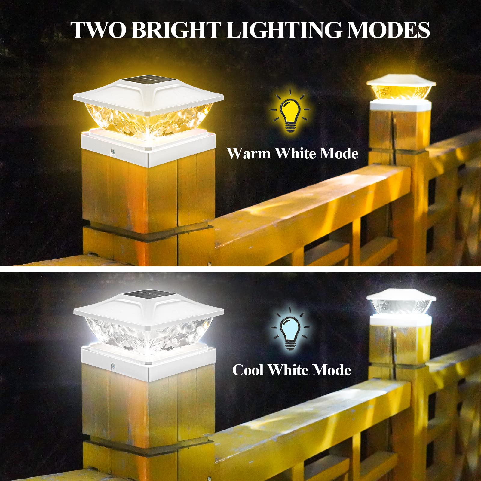 Solar Post Cap Lights Outdoor: 8 Pack Bright 2 Modes LED Fence Deck Lights
