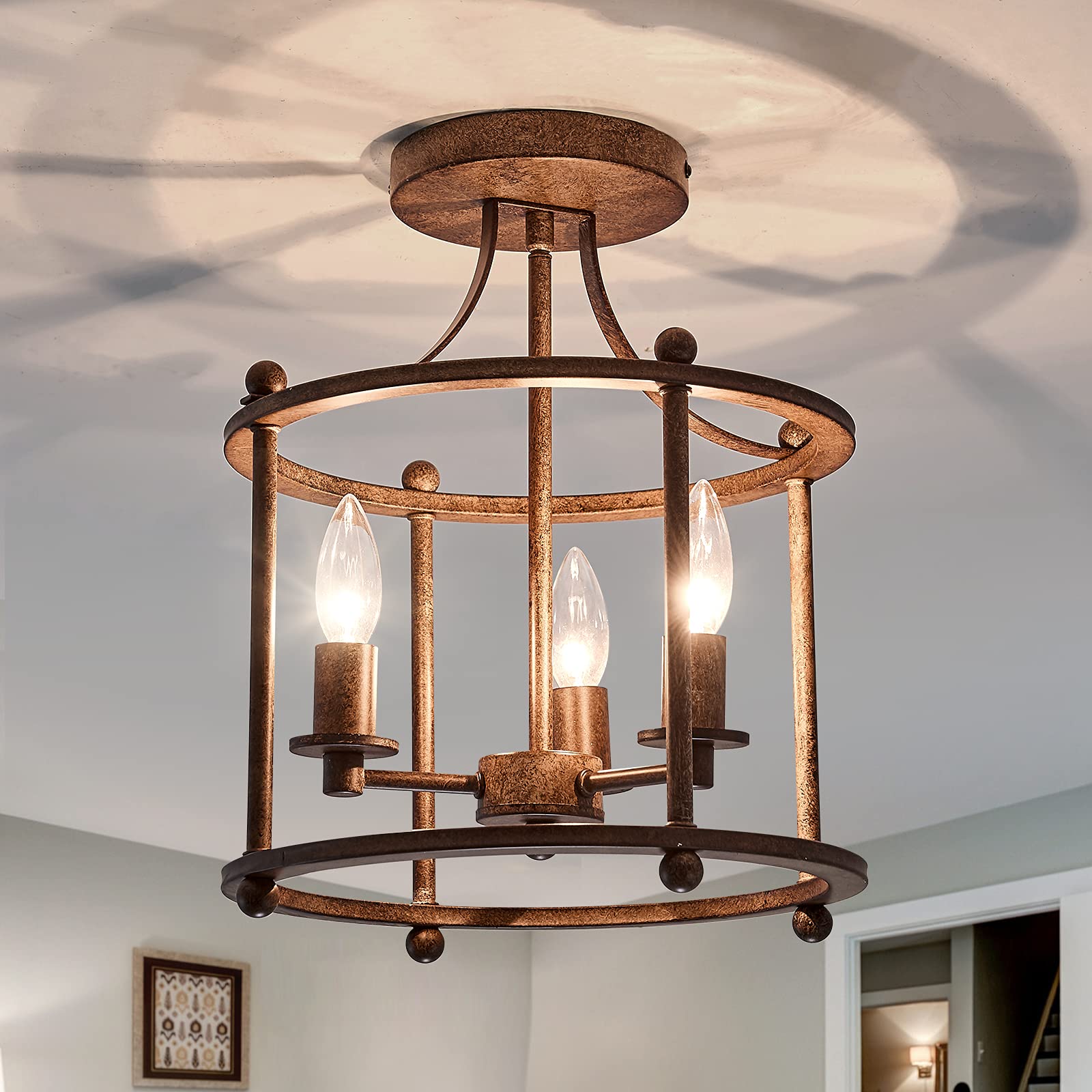 Light Farmhouse Vintage Semi Flush Mount Ceiling Light Fixtures
